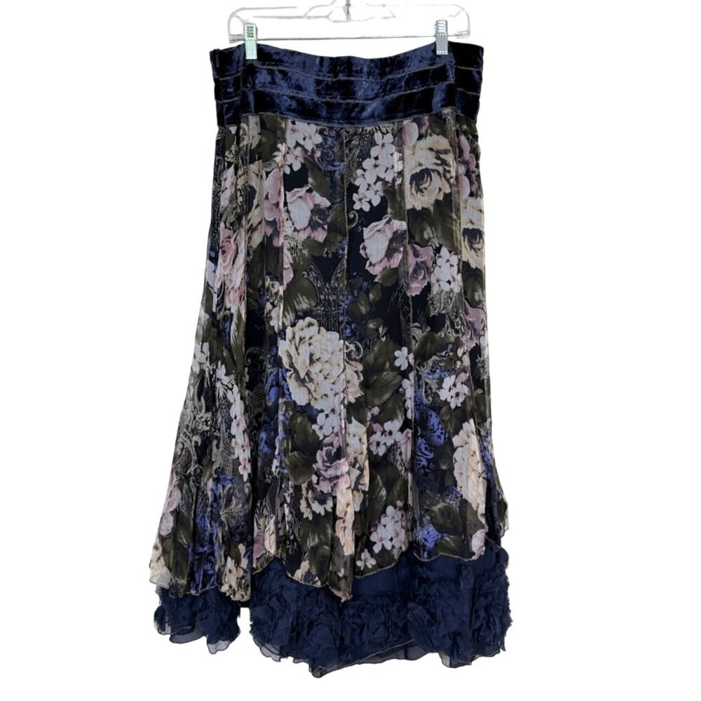 Background Italy Size 46 / US 10 Skirt Floral Velvet Chiffon Silk Boho Whimsy